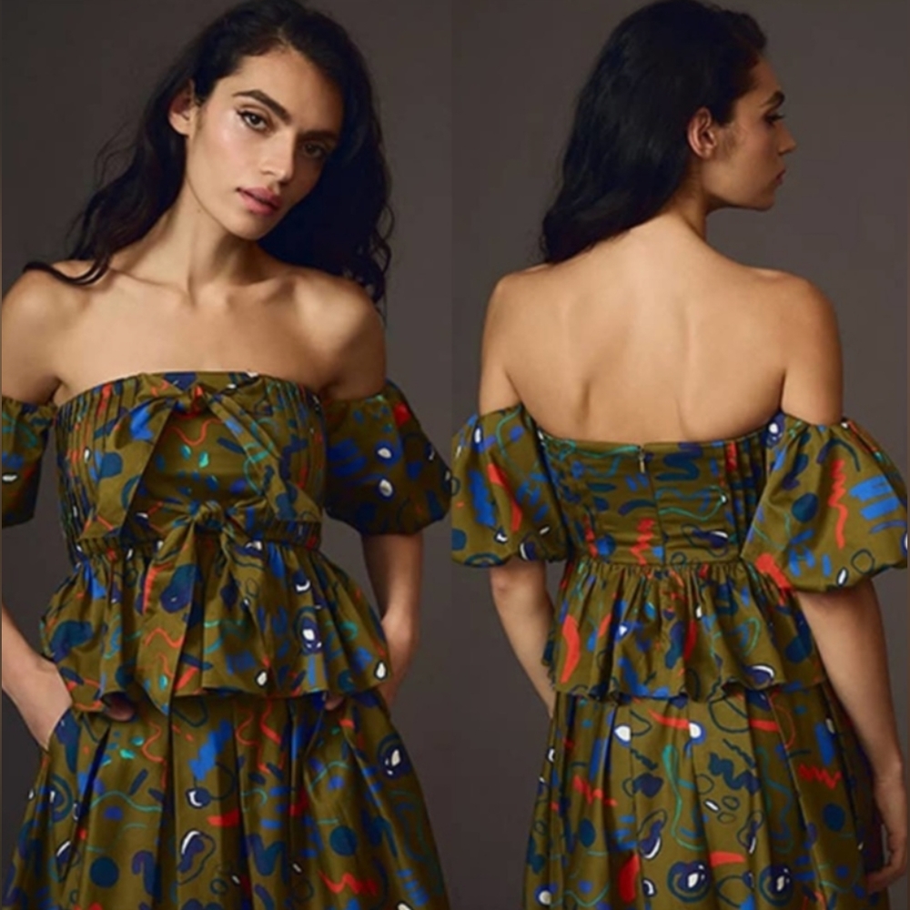 Hunter Bell Rhea Ink Line Off Shoulder Pleated Top - SZ 4